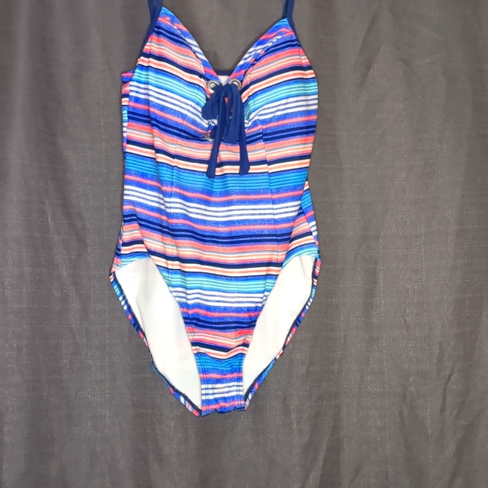 Time and Tru multicolor striped women's swimsuit